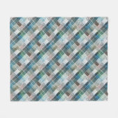 市松模様に,タータンチェック，格子縞，クラシック，青，白 フリースブランケット (正面(横))