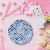 市松模様に,タータンチェック，格子縞，クラシック，青，白 ペーパープレート (パーティー)