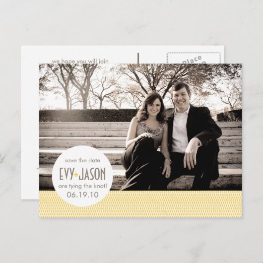 市松模様に+ドット – 日カスタム付の保存 – カナリア 案内ポストカード (正面/裏面)