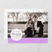 市松模様に+ドット – 日カスタム付を保存 – ラベンダー 案内ポストカード (正面/裏面)