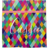 市松模様にHarlequin Rainbow Thermalタンブラー シャワーカーテン (正面)