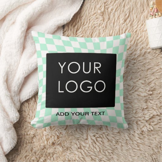 市松模様にMint Customizable Business Add Logo クッション (ブランケット)