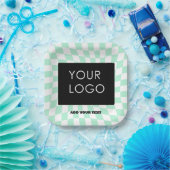 市松模様にMint Customizable Business Add Logo ペーパープレート (パーティー)