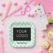 市松模様にMint Customizable Business Add Logo ペーパープレート (パーティー)