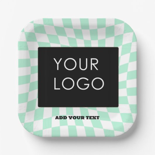 市松模様にMint Customizable Business Add Logo ペーパープレート (正面)