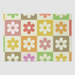 市松模様のカラフルなレトロなお花 薄葉紙
