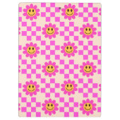 市松模様のホットピンクの笑顔の花と四角形  クリップボード (裏面)