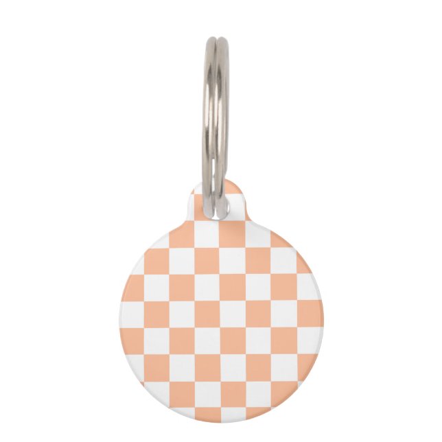 市松模様の四角形 ピンクオレンジ 白 幾何学 ペット　ネームタグ (正面)