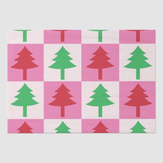 市松模様の緑と赤のクリスマスツリー柄  薄葉紙 (正面)