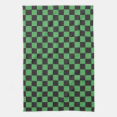市松模様 チェッカーボード 柄 チェス 緑 ブ キッチンタオル (縦)