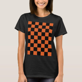 市松模様 ブラック&オレンジ 幾何学 レトロ Tシャツ