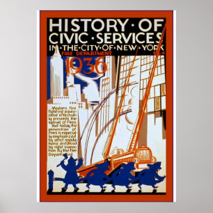 市民サービスの歴史~ NY~火災~ 4~ヴィンテージ ポスター