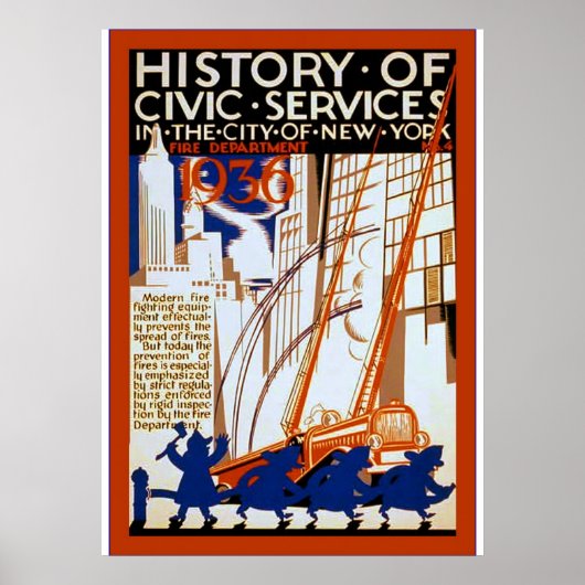 市民サービスの歴史～ NY～火災～ 4～ヴィンテージ ポスター (正面)