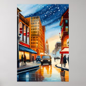 市絵画のカラフルライトナイト冬の雪車 ポスター (正面)