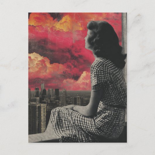 市街の頂上に白と黒を着た女性 ポストカード (正面)
