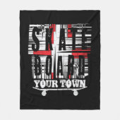 市街スケートボードホワイト動揺してオンブラックを追加 フリースブランケット (正面)