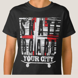 市街スケートボードホワイト動揺してオンブラックを追加 Tシャツ