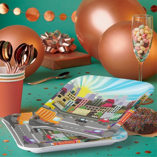 市街並みと交通 ペーパープレート