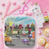 市街並みと交通 ペーパープレート (パーティー)