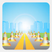 市街広場ステッカーに通じるロードコーン スクエアシール (正面)