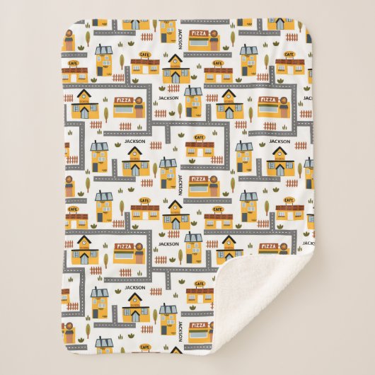 市街路地図パター子供へン黄と灰色 シェルパブランケット (正面)