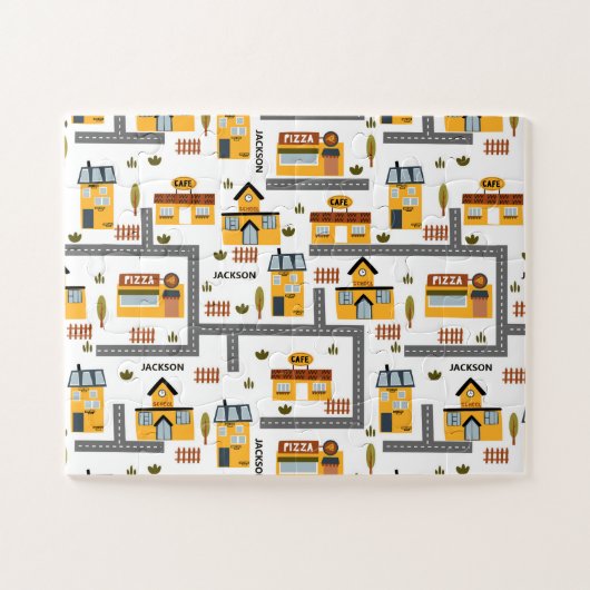 市街路地図パター子供へン黄と灰色 ジグソーパズル (横)