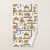 市街路地図パター子供へン黄と灰色 バスタオルセット (ハンドタオル)