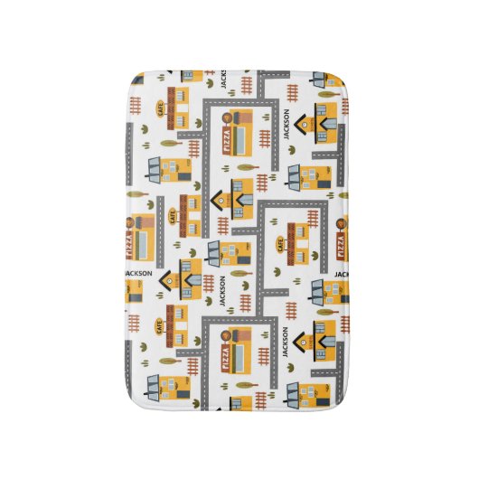 市街路地図パター子供へン黄と灰色 バスマット (正面縦)