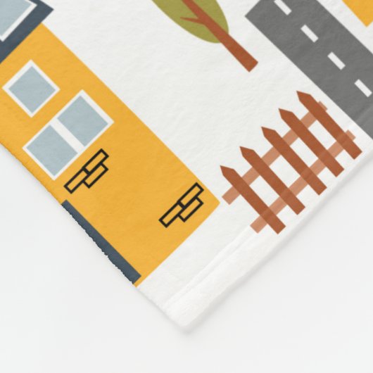 市街路地図パター子供へン黄と灰色 フリースブランケット (角)