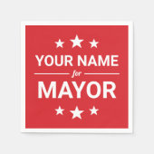 市長の名前のカスタム文字&カラーズスターズレッド スタンダードカクテルナプキン (正面)