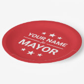 市長の名前のカスタム文字&カラーズスターズレッド ペーパープレート (アングル)