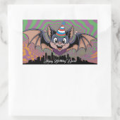 市飛んでいる上のサイケデリックこうもり 長方形シール (バッグ)