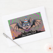 市飛んでいる上のサイケデリックこうもり 長方形シール (封筒)