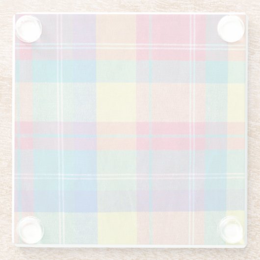 布のカラフル格子模様、布の質感。 ガラスコースター (裏面)