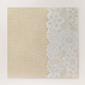 布の上に白いレースデザイン。 ジグソーパズル (横)
