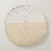 布の上に白いレースデザイン。 ラウンドクッション (裏面)