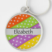 布ストリップ、布くず、ドット、あなたの名前 キーホルダー (正面)