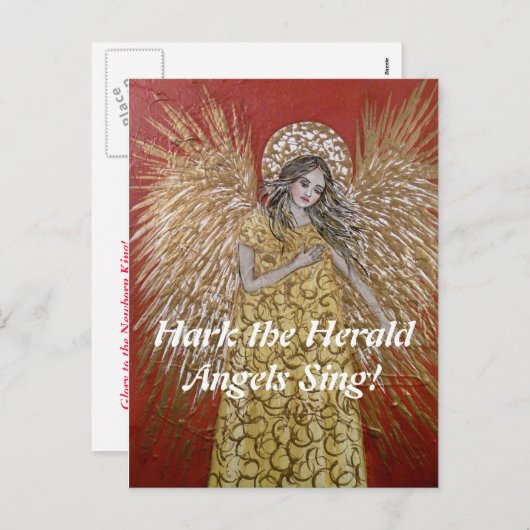 布告者の天使のクリスマスの郵便はがきを傾聴して下さい シーズンポストカード (正面/裏面)
