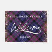 布地の斜めのテクスチャと金ゴールドフォイルへようこそ ドアマット (正面)