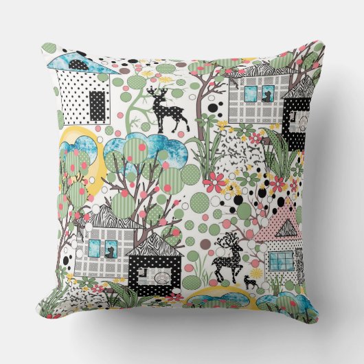 布製アップリケ素朴な庭園 クッション (正面)