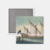 帆で三本マストのガレアスが下りている、オールだ マグネット (正面/裏面)