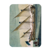 帆で三本マストのガレアスが下りている、オールだ マグネット (縦)