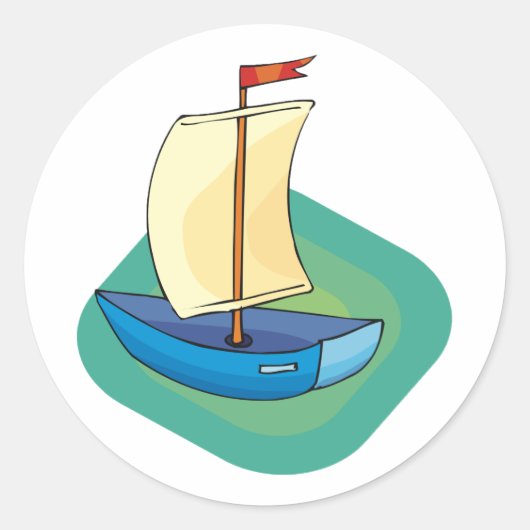 帆のある明るい漫画のボート航海のおもしろい ラウンドシール (正面)