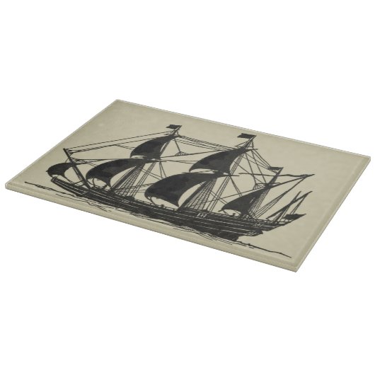 帆を張った船舶のシルエット カッティングボード (角)