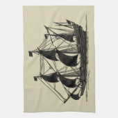 帆を張った船舶のシルエット キッチンタオル (縦)