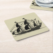 帆を張った船舶のシルエット スクエアペーパーコースター (アングル)