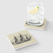 帆を張った船舶のシルエット ストーンコースター (横)