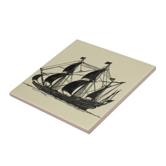 帆を張った船舶のシルエット タイル (側面)