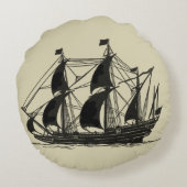 帆を張った船舶のシルエット ラウンドクッション (裏面)