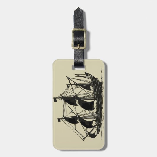 帆を張った船舶のシルエット ラゲッジタグ (正面縦)
